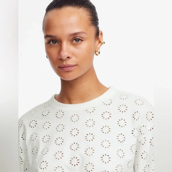 New - Madewell White Embroidered Wide-Sleeve Boxy Tee - Picture 6 of 8